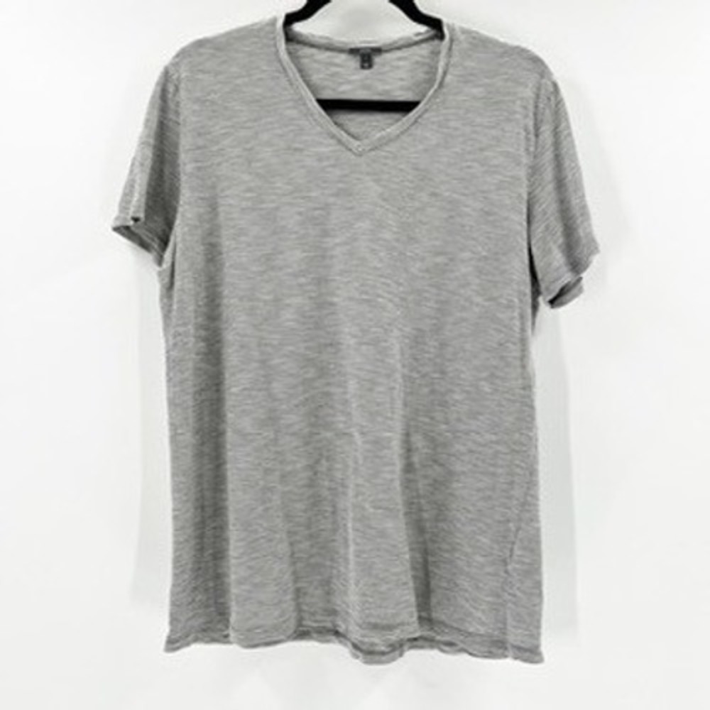 Vince Gray Striped V Neck Short Sleeve Cotton T Shirt Top Women L
